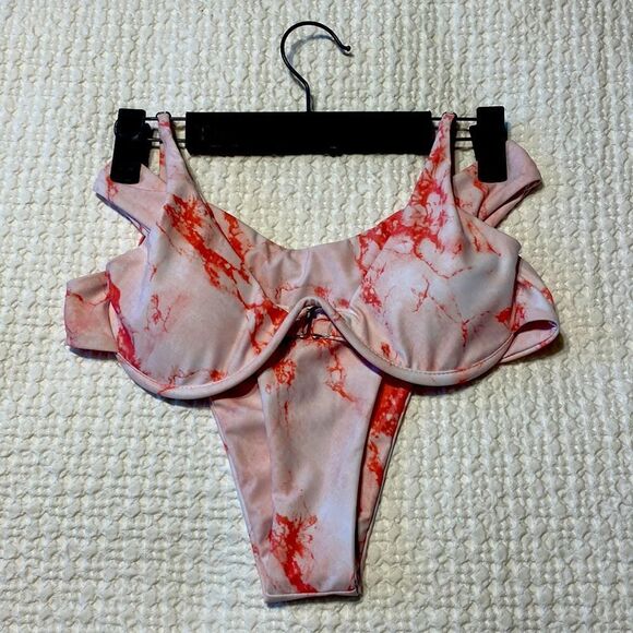 SUPER CUTE 3-PIECE BIKINI AND SARONG SET TIE DIE PINK - Picture 2 of 9